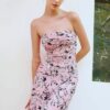 Pink Floral Strapless Dress “Blossom Whisper” BW3632